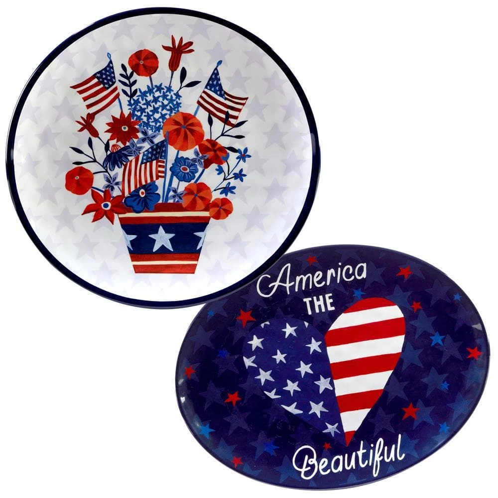 Stars and Stripes Set 14 in. Assorted Colors Melamine Platters (Set of 2) by Certified International 3 Stars and Stripes Set 14 in. Assorted Colors Melamine Platters (Set of 2) by Certified International