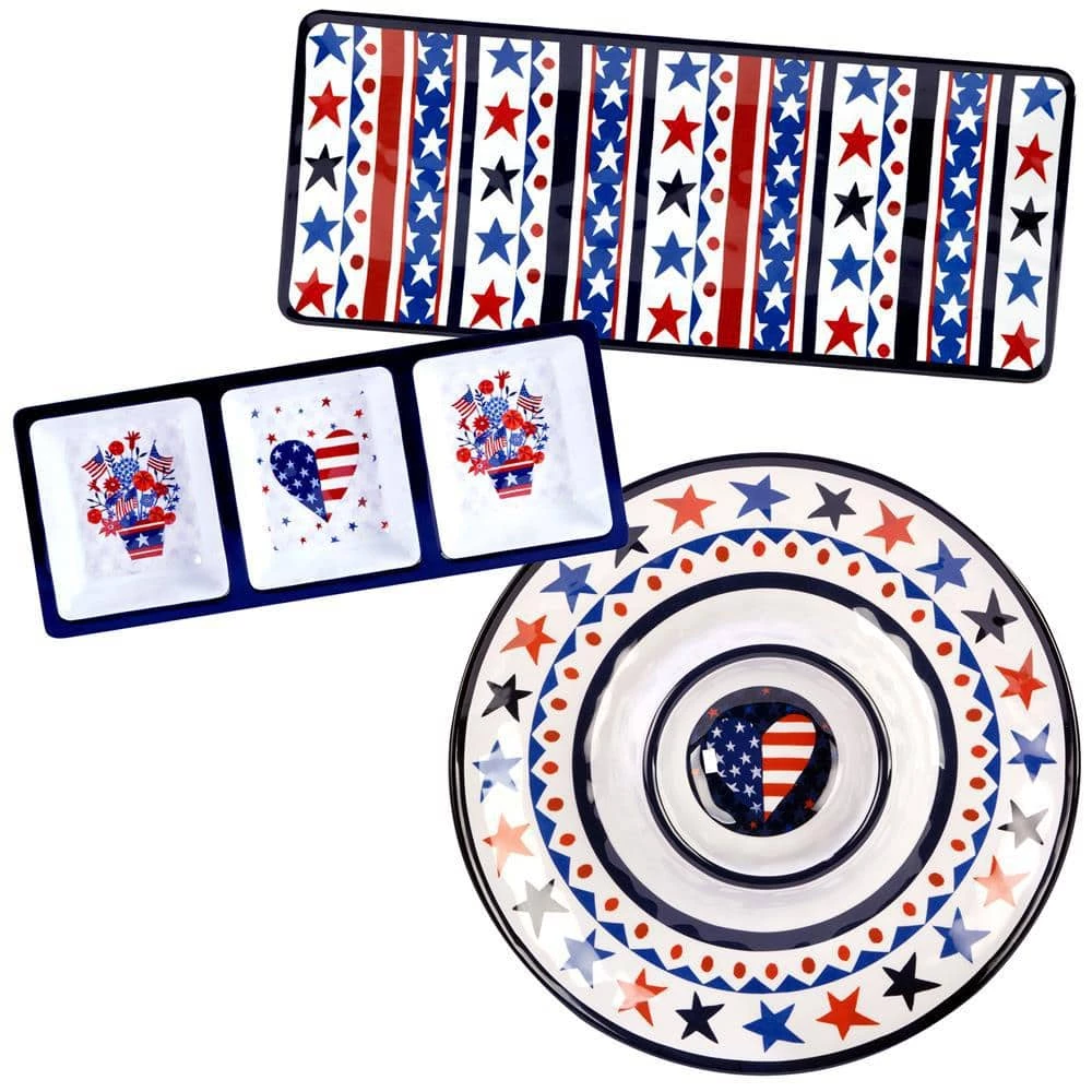 Stars and Stripes Hostess Set 14.5 in. Assorted Colors Melamine Platters (Set of 3) by Certified International 3 Stars and Stripes Hostess Set 14.5 in. Assorted Colors Melamine Platters (Set of 3) by Certified International