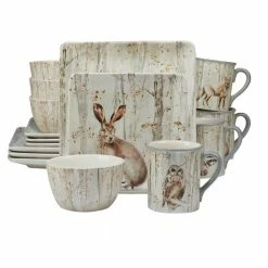 A Woodland Walk 16-Piece Country/Cottage Grey and Sepia Ceramic Dinnerware Set (Service for 4) by Certified International
