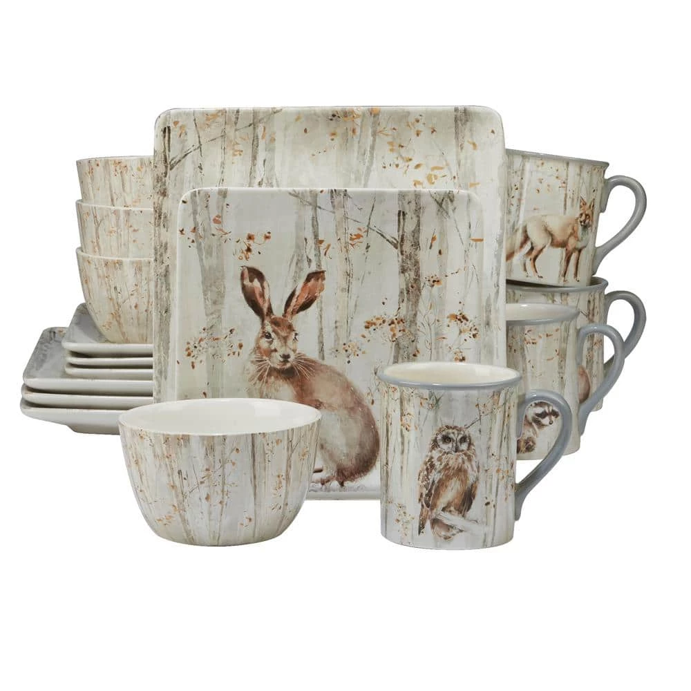 A Woodland Walk 16-Piece Country/Cottage Grey and Sepia Ceramic Dinnerware Set (Service for 4) by Certified International 3 A Woodland Walk 16-Piece Country/Cottage Grey and Sepia Ceramic Dinnerware Set (Service for 4) by Certified International