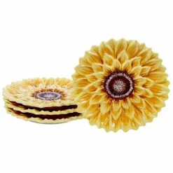 Sunset Sunflower Multi-color 3-D Dessert Plate (Set of 4) by Certified International
