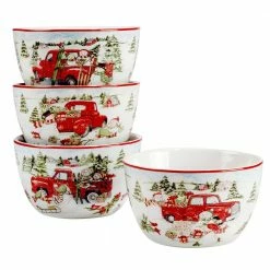 Red Truck Snowman 22 fl.oz. Multi-Colored Earthenware Dessert Bowls Set of 4 by Certified International -Certified International Sales multi colored certified international bowls 29003set4 c3 1000