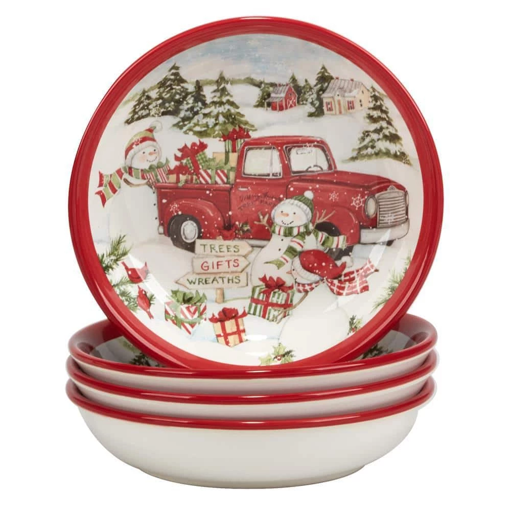 Red Truck Snowman 38 fl.oz. Multi-Colored Earthenware Soup Bowls Set of 4 by Certified International 3 Red Truck Snowman 38 fl.oz. Multi-Colored Earthenware Soup Bowls Set of 4 by Certified International