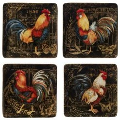 Gilded Rooster 4-Piece Traditional Multi-Colored Ceramic Dinner Plate Set (Service for 4) by Certified International