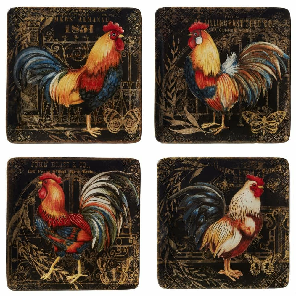 Gilded Rooster 4-Piece Traditional Multi-Colored Ceramic Dinner Plate Set (Service for 4) by Certified International 3 Gilded Rooster 4-Piece Traditional Multi-Colored Ceramic Dinner Plate Set (Service for 4) by Certified International