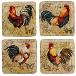 Gilded Rooster 4-Piece Traditional Multi-Colored Ceramic 8.5 in. Salad Plate Set (Service for 4) by Certified International