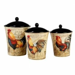 Gilded Rooster 3-Piece Traditional Multi-Colored Ceramic 48, 58, 86 oz. Canister Set by Certified International