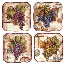 Vintners Journal 4-Piece Traditional Multi-Colored Ceramic Salad Plate Set (Service for 4) by Certified International