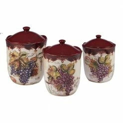Vintners Journal 3-Piece Traditional Multi-Colored Ceramic 52, 72, 104 oz. Canister Set by Certified International
