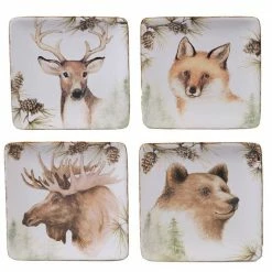 Mountain Retreat 4-Piece Country/Cottage Multi-Colored Ceramic 6 in. Canape Plate Set (Service for 4) by Certified International