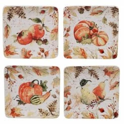 Harvest Splash 4-Piece Country/Cottage Multi-Colored Earthenware 6 in. Canape Plate Set (Service for 4) by Certified International