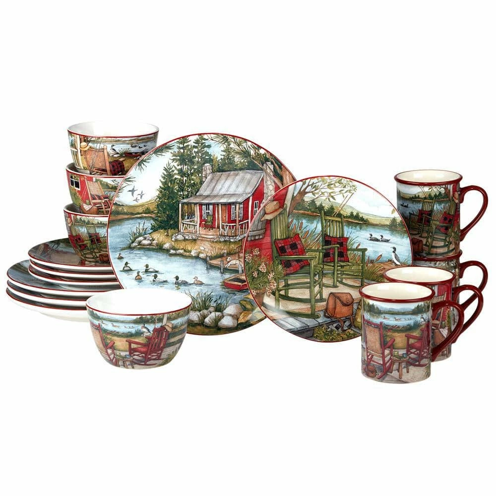 Lake Retreat 16-Piece Earthenware Dinnerware Set (Service Set for 4) by Certified International 3 Lake Retreat 16-Piece Earthenware Dinnerware Set (Service Set for 4) by Certified International