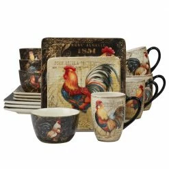 Gilded Rooster 16-Piece Traditional Multi-Colored Ceramic Dinnerware Set (Service for 4) by Certified International