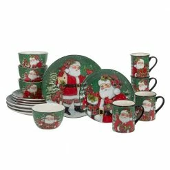 Christmas Lodge Santa 16-Piece Multi-Colored Earthenware Dinnerware Set Service for 4 by Certified International