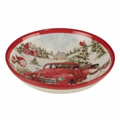 Red Truck Snowman 13 in. 128 fl.oz. Multi-Colored Earthenware Serving Bowl by Certified International