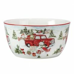 Red Truck Snowman 10 in. 104 fl.oz. Multi-Colored Earthenware Serving Bowl by Certified International