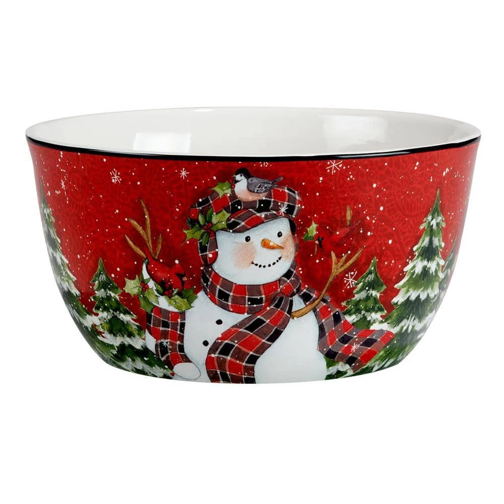 Christmas Lodge Snowman 10 in. 104 fl.oz. Multi-Colored Earthenware Serving Bowl by Certified International 3 Christmas Lodge Snowman 10 in. 104 fl.oz. Multi-Colored Earthenware Serving Bowl by Certified International