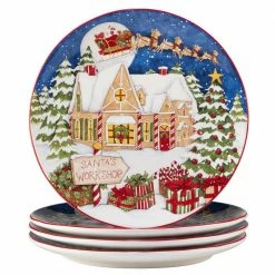 Santa's Workshop 11 in. Multicolored Earthenware Dinner Plate (Set of 4) by Certified International