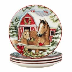 Homestead Christmas 11 in. Multicolored Earthenware Dinner Plate (Set of 4) by Certified International
