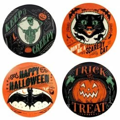 Scaredy Cat Multicolored Earthenware Canape Plate Round 6 in. Assorted (Set of 4) by Certified International