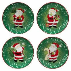 Holiday Magic Santa 9 in. Multicolored Earthenware Dessert Plate (Set of 4) by Certified International
