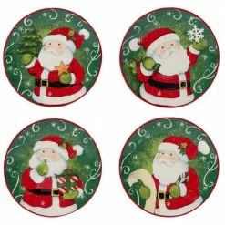 Holiday Magic Santa 6 in. Multicolored Earthenware Canape Plate (Set of 4) by Certified International