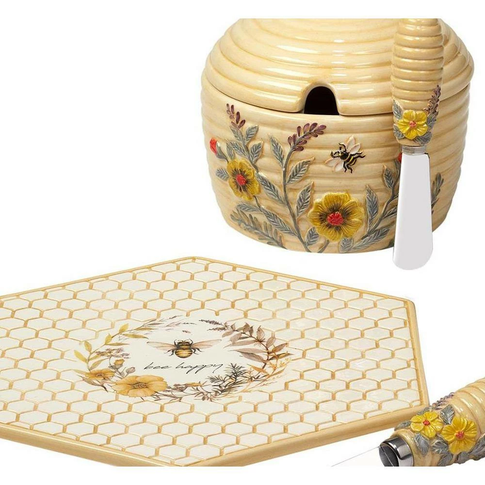 Bee Sweet 5.25 in. Earthenware Cheese Plate with Knife and 3-D Dip Bowl with Spreader by Certified International 4 Bee Sweet 5.25 in. Earthenware Cheese Plate with Knife and 3-D Dip Bowl with Spreader by Certified International - Image 2