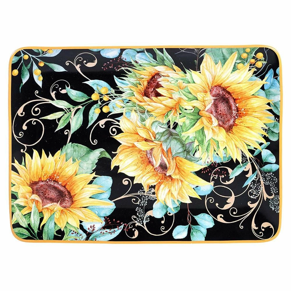 16 in. Sunflower Fields Rectangular Multicolored Platter by Certified International 3 16 in. Sunflower Fields Rectangular Multicolored Platter by Certified International