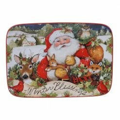 14 in. Magic of Christmas Santa Multicolored Earthenware Rectangular Platter by Certified International