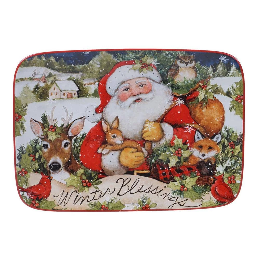 14 in. Magic of Christmas Santa Multicolored Earthenware Rectangular Platter by Certified International 3 14 in. Magic of Christmas Santa Multicolored Earthenware Rectangular Platter by Certified International