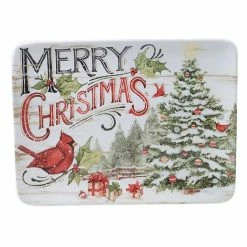 16 in. Evergreen Christmas Multicolored Earthenware Rectangular Platter by Certified International