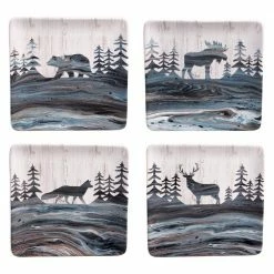 Fluidity Lodge 4-Piece Seasonal Multicolored Earthenware 8.5 in. Dessert Plate Set (Service for 4) by Certified International