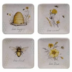 Bee Sweet 4-Piece Seasonal Multicolored Earthenware 6 in. Canape Plate Set (Service for 4) by Certified International