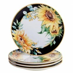 Sunflower Fields 4-Piece Seasonal Multicolored Earthenware 10.75 in. Dinner Plate Set (Service for 4) by Certified International