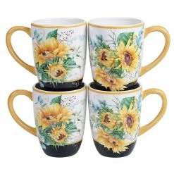 Sunflower Fields 4-Piece Seasonal Multicolored Earthenware 18 oz. Mug Set (Service for 4) by Certified International