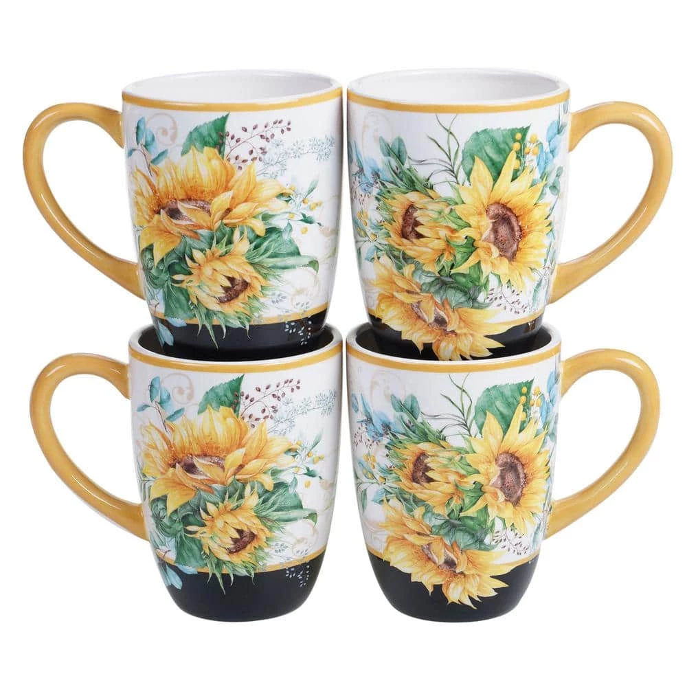 Sunflower Fields 4-Piece Seasonal Multicolored Earthenware 18 oz. Mug Set (Service for 4) by Certified International 3 Sunflower Fields 4-Piece Seasonal Multicolored Earthenware 18 oz. Mug Set (Service for 4) by Certified International