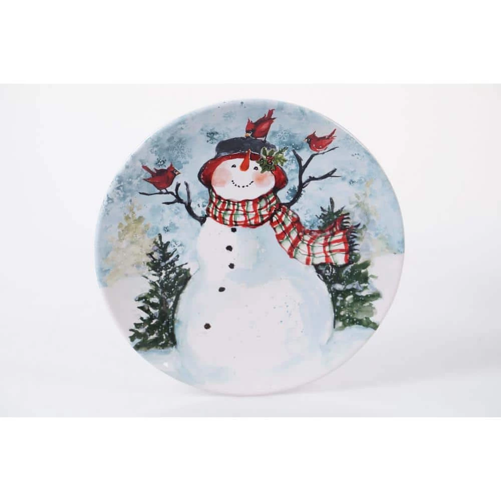 Watercolor Snowman 4-Piece Holiday Multicolored Earthenware 11 in. Dinner Plate Set (Service for 4) by Certified International 6 Watercolor Snowman 4-Piece Holiday Multicolored Earthenware 11 in. Dinner Plate Set (Service for 4) by Certified International - Image 4