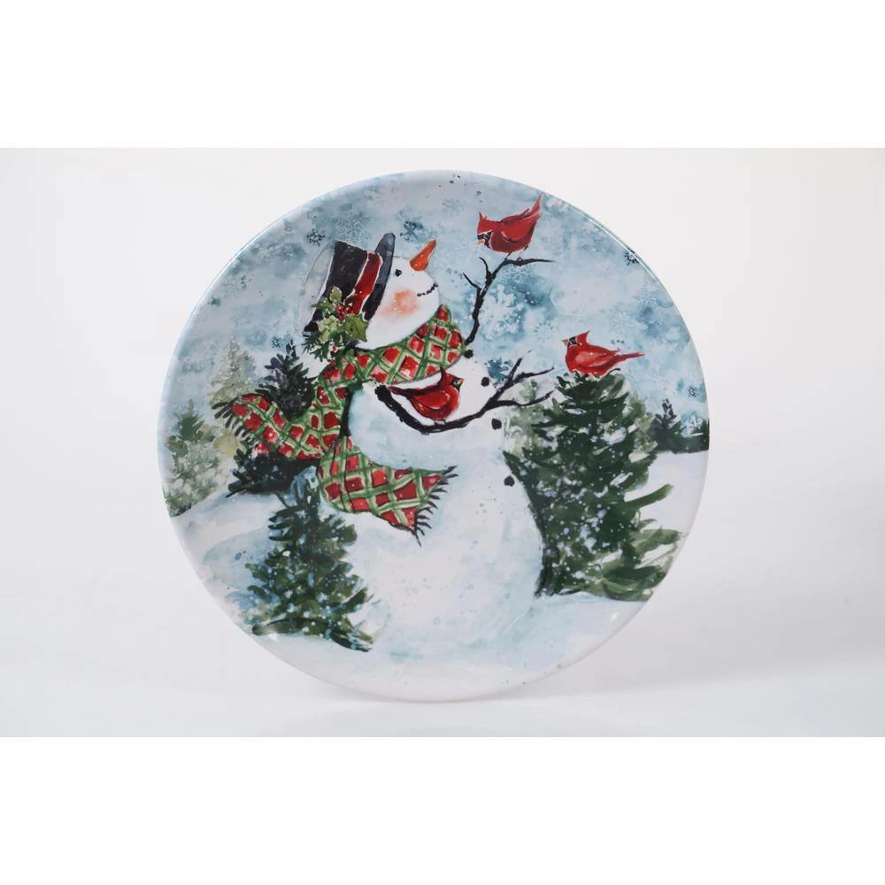 Watercolor Snowman 4-Piece Holiday Multicolored Earthenware 11 in. Dinner Plate Set (Service for 4) by Certified International 5 Watercolor Snowman 4-Piece Holiday Multicolored Earthenware 11 in. Dinner Plate Set (Service for 4) by Certified International - Image 3