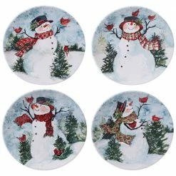 Watercolor Snowman 4-Piece Holiday Multicolored Earthenware 11 in. Dinner Plate Set (Service for 4) by Certified International