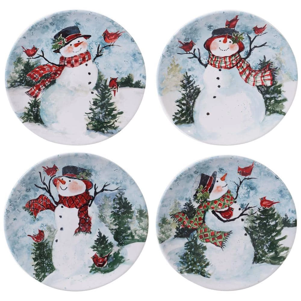 Watercolor Snowman 4-Piece Holiday Multicolored Earthenware 11 in. Dinner Plate Set (Service for 4) by Certified International 3 Watercolor Snowman 4-Piece Holiday Multicolored Earthenware 11 in. Dinner Plate Set (Service for 4) by Certified International