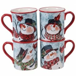 Watercolor Snowman 4-Piece Holiday Multicolored Earthenware 16 oz. Mug Set (Service for 4) by Certified International
