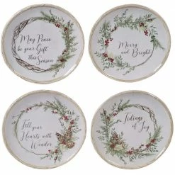 Holly and Ivy 4-Piece Holiday Multicolored Earthenware 6 in. Canape Plate Set (Service for 4) by Certified International