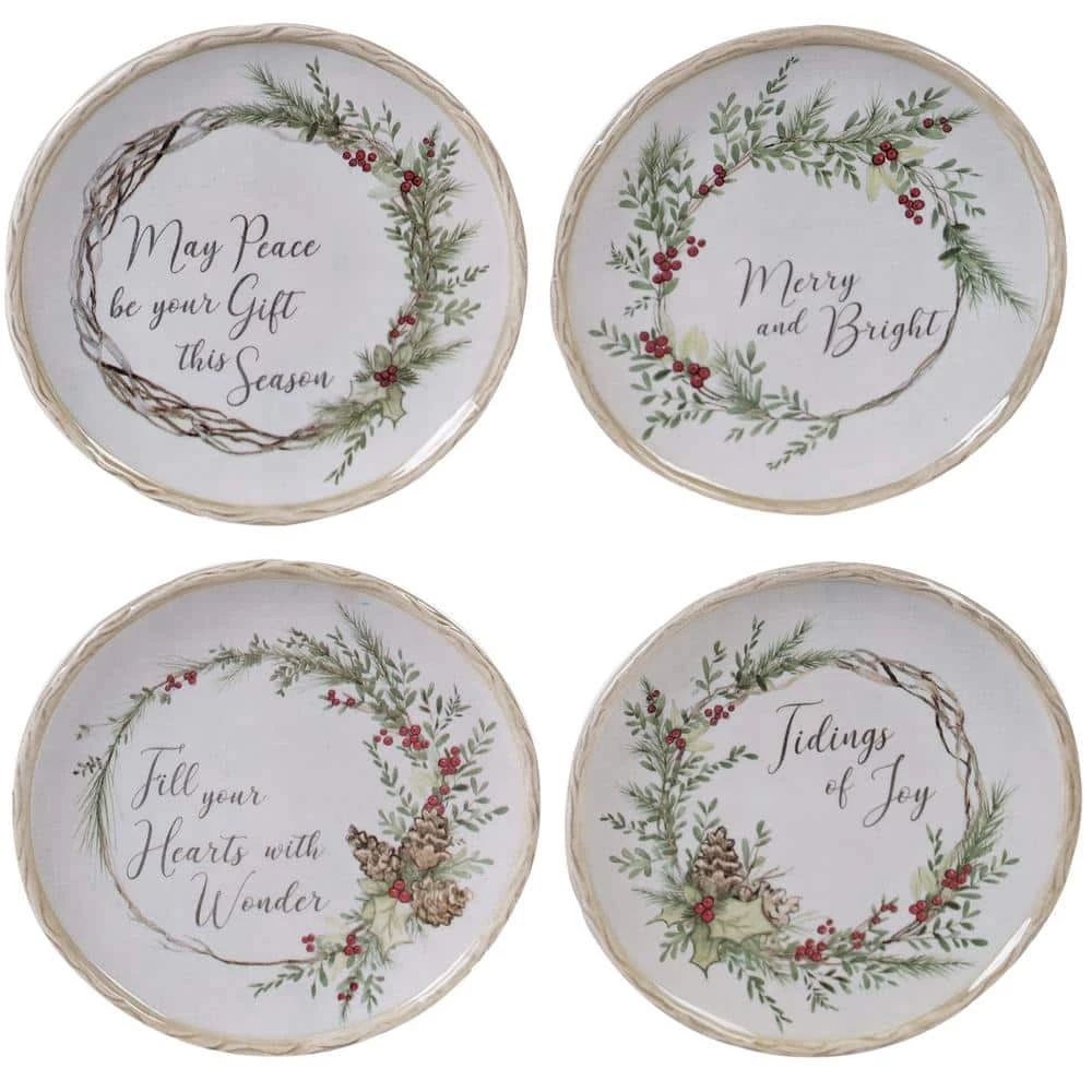 Holly and Ivy 4-Piece Holiday Multicolored Earthenware 6 in. Canape Plate Set (Service for 4) by Certified International 3 Holly and Ivy 4-Piece Holiday Multicolored Earthenware 6 in. Canape Plate Set (Service for 4) by Certified International