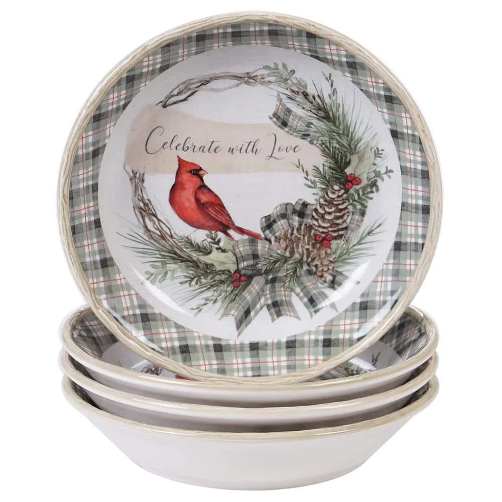 Holly and Ivy 4-Piece Holiday Multicolored Earthenware 28 oz. Soup/Pasta Bowl Set (Service for 4) by Certified International 3 Holly and Ivy 4-Piece Holiday Multicolored Earthenware 28 oz. Soup/Pasta Bowl Set (Service for 4) by Certified International