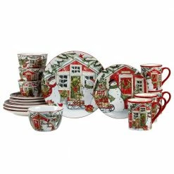 Snowman's Farmhouse 16-Piece Multicolored Earthenware Dinnerware Set (Service Set for 4) by Certified International