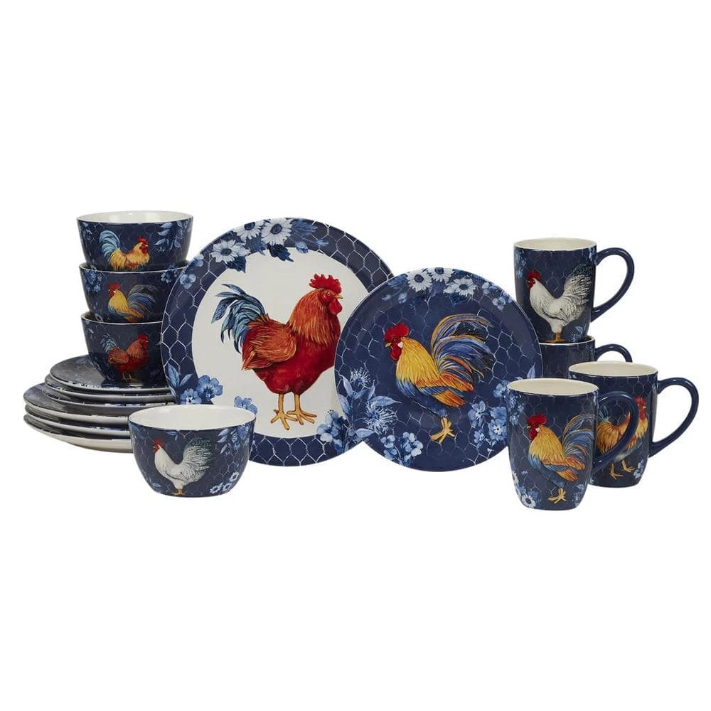 Indigo Rooster 16-Piece Earthenware Dinnerware Set (Service Set for 4) by Certified International 3 Indigo Rooster 16-Piece Earthenware Dinnerware Set (Service Set for 4) by Certified International