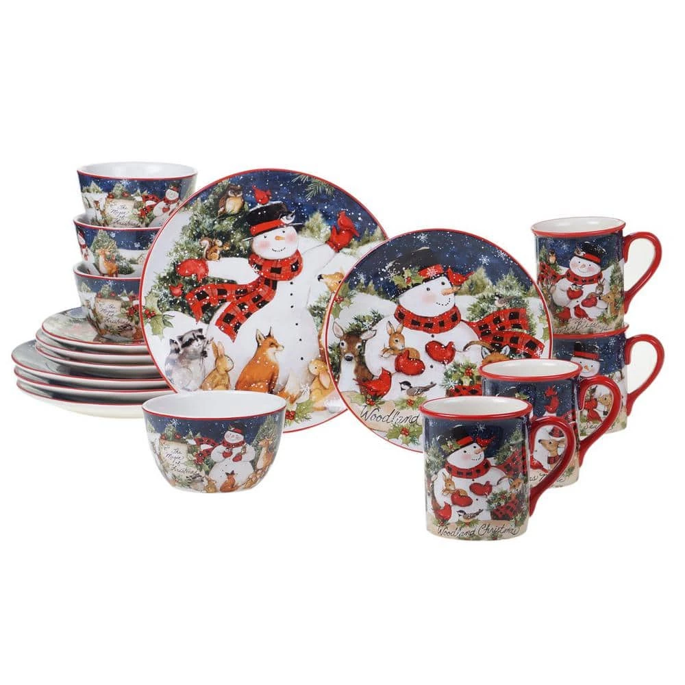 Magic Of Christmas Snowman 16-Piece Multicolored Earthenware Dinnerware Set (Service for 4) by Certified International 3 Magic Of Christmas Snowman 16-Piece Multicolored Earthenware Dinnerware Set (Service for 4) by Certified International
