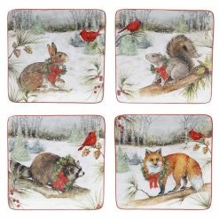 8.25 in. Winter Forest Multicolored Earthenware Dessert Plate (Set of 4) by Certified International