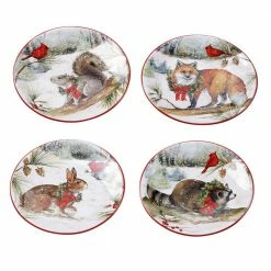 6 in. Winter Forest Multicolored Earthenware Canape Plate (Set of 4) by Certified International