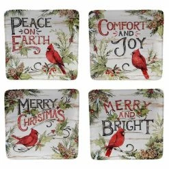 8.5 in. Evergreen Christmas Multicolored Earthenware Dessert Plate (Set of 4) by Certified International